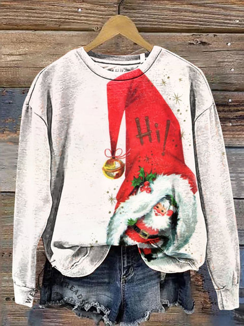 Christmas Hat and Santa Claus Casual Cotton Sweatshirt