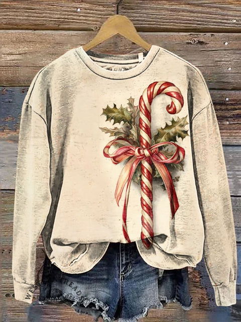 Christmas Cane Casual Cotton Sweatshirt