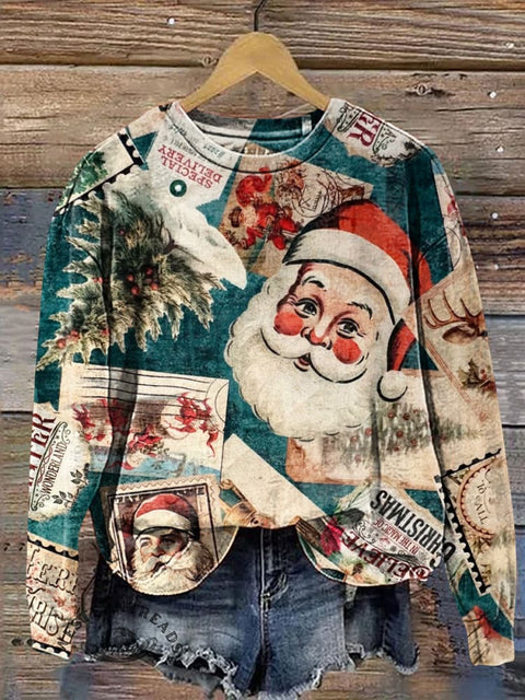 Retro Santa Claus Poster Casual Cotton Sweatshirt