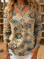 Retro Aztec Print Buttoned Cardigan Sweater