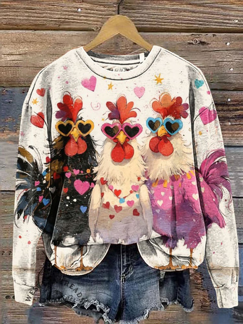 Funny Chicken Wearing Sunglasses Casual Cotton Sweatshirt