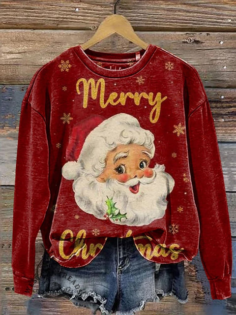 Retro Santa Claus Casual Cotton Sweatshirt