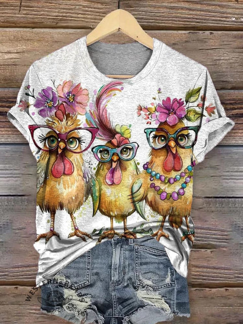 Funny Holiday Chicken Casual Short-sleeved T-shirt