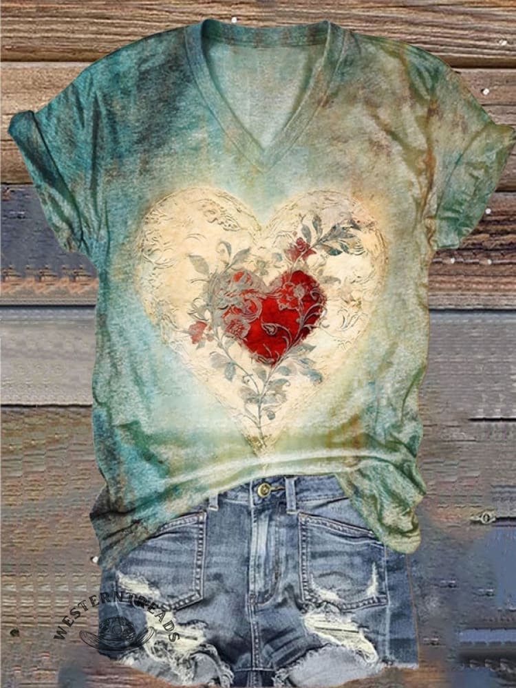 🔥Limited Time Discount🔥Vintage Heart Print T-shirt