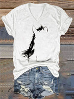 Women's Vintage Print V-neck Casual T-Shirt