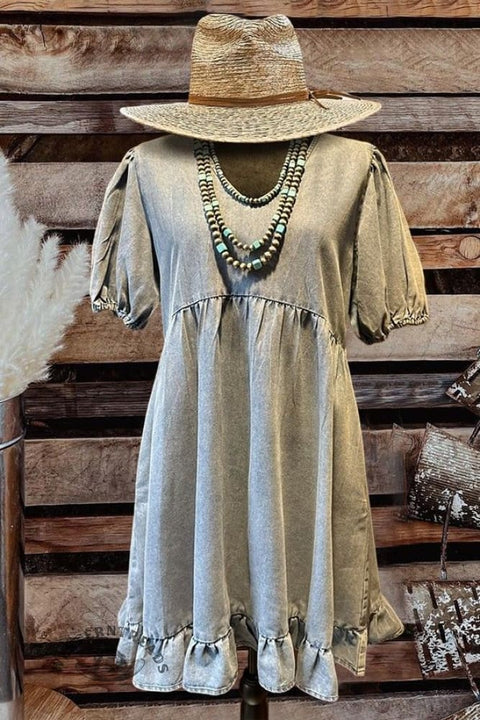 Women's Simple Denim Dress Print Pocket Cotton Dress