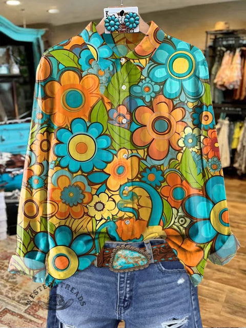 Women's Art Print Casual Cotton Shirt