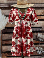 Women's Vintage Western Art Print Pocket Cotton Dress