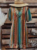 Women's Vintage Print Pocket Cotton Dress