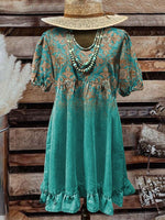 Women's Western Print Pocket Cotton Dress