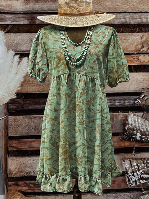 Women's Western Print Pocket Cotton Dress