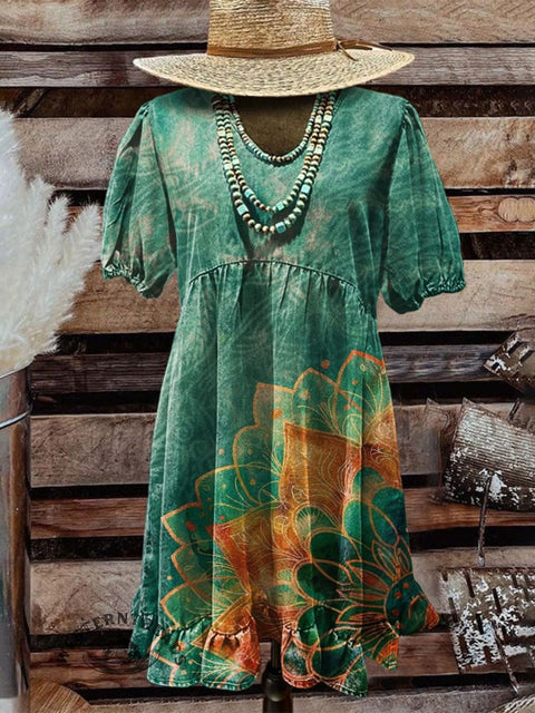 Women's Western Print Pocket Cotton Dress