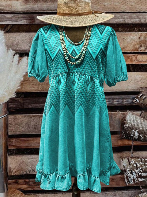 Women's Western Art Print Pocket Cotton Dress