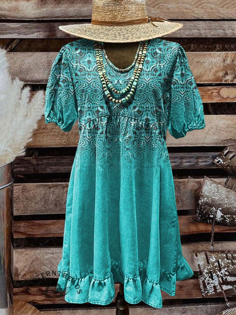 Women's Western Art Print Pocket Cotton Dress