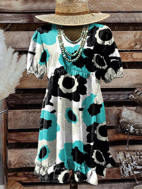 Women's Western Art Print Pocket Cotton Dress