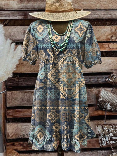 Women's Art Print Pocket Cotton Dress