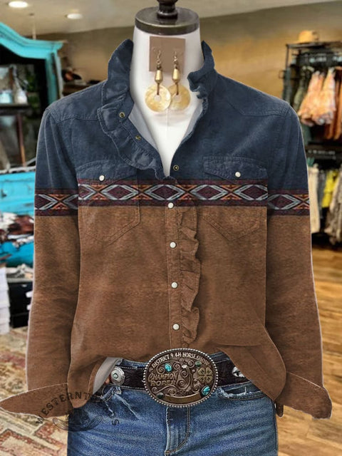 Women's Vintage Art Print Casual Long Sleeve Comfortable Cotton Shirt