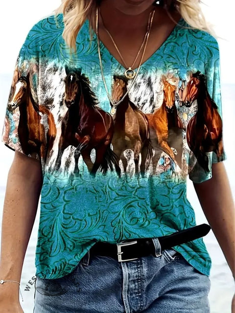 Women's Art V-neck Casual T-Shirt