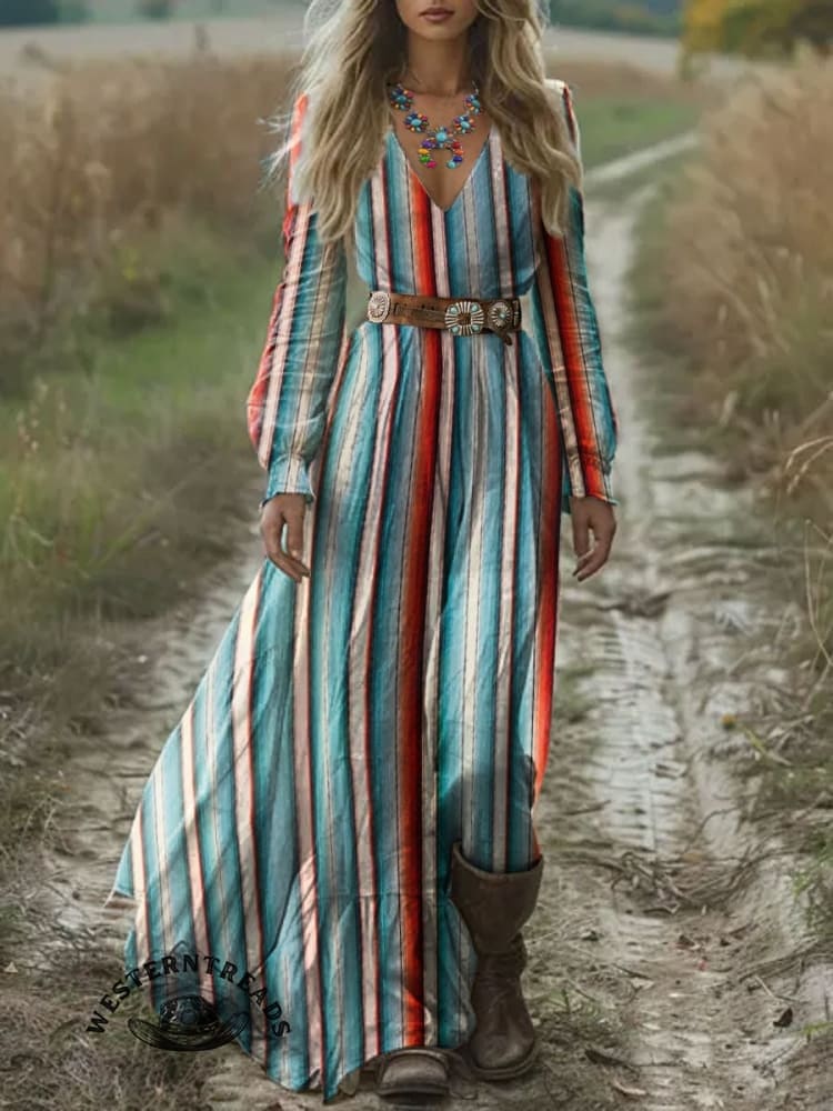 🔥Hot Sale🔥Women's Vintage Western Art Print Pocket Cotton Dress