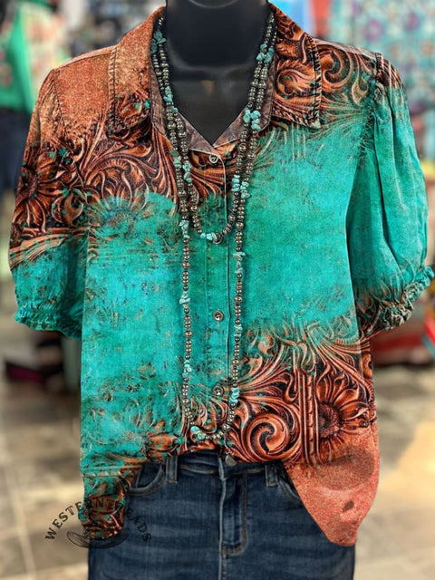 Women's Art Print Casual Cotton Shirt