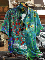 Men's Vintage Print Pocket Casual Short Sleeve Shirt