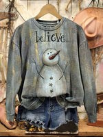 Vintage Christmas Art Print Casual Cotton Sweatshirt