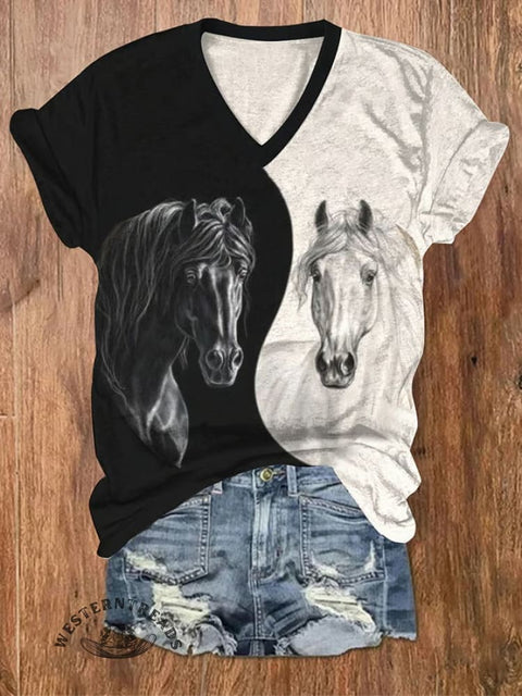 Women's V-neck Horse Casual T-Shirt