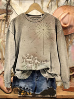 Vintage Christmas Art Print Casual Cotton Sweatshirt