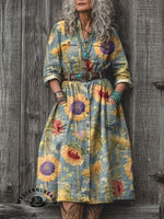 Women's Vintage Sunflower Art V-neck Casual T-Shirt