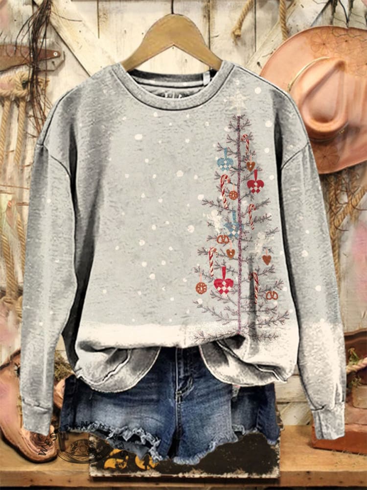 Vintage Christmas Art Casual Cotton Sweatshirt