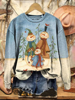 Vintage Christmas Art Print Casual Cotton Sweatshirt