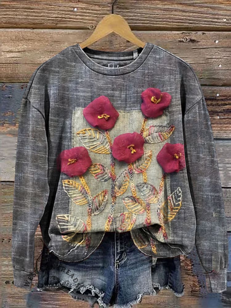 Vintage Art Print Casual Cotton Sweatshirt