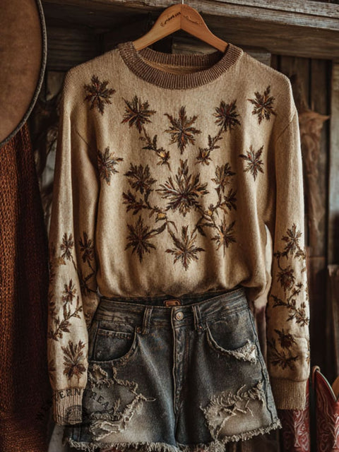 Women's Snow Print Casual Pullover Sweater