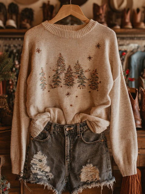 Women's Christmas Tree Print Casual Pullover Sweater