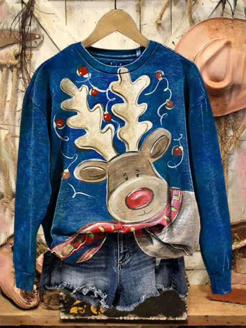 Christmas Print Casual Cotton Sweatshirt