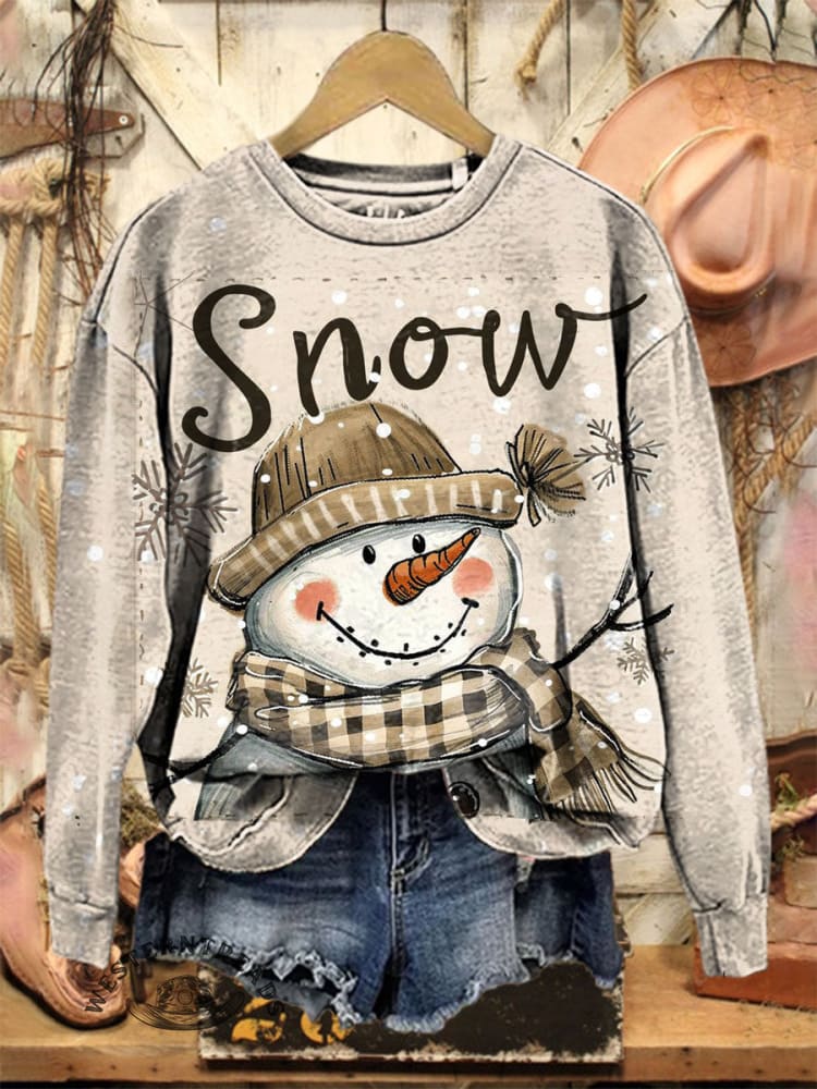 Vintage Christmas Print Casual Cotton Sweatshirt