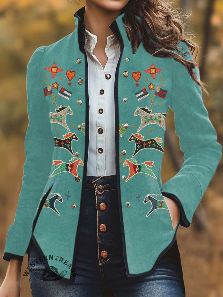 Women's Vintage Art Print Casual Jacket