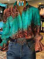 Women's Vintage Art Print CasualCotton And Linen Shirt