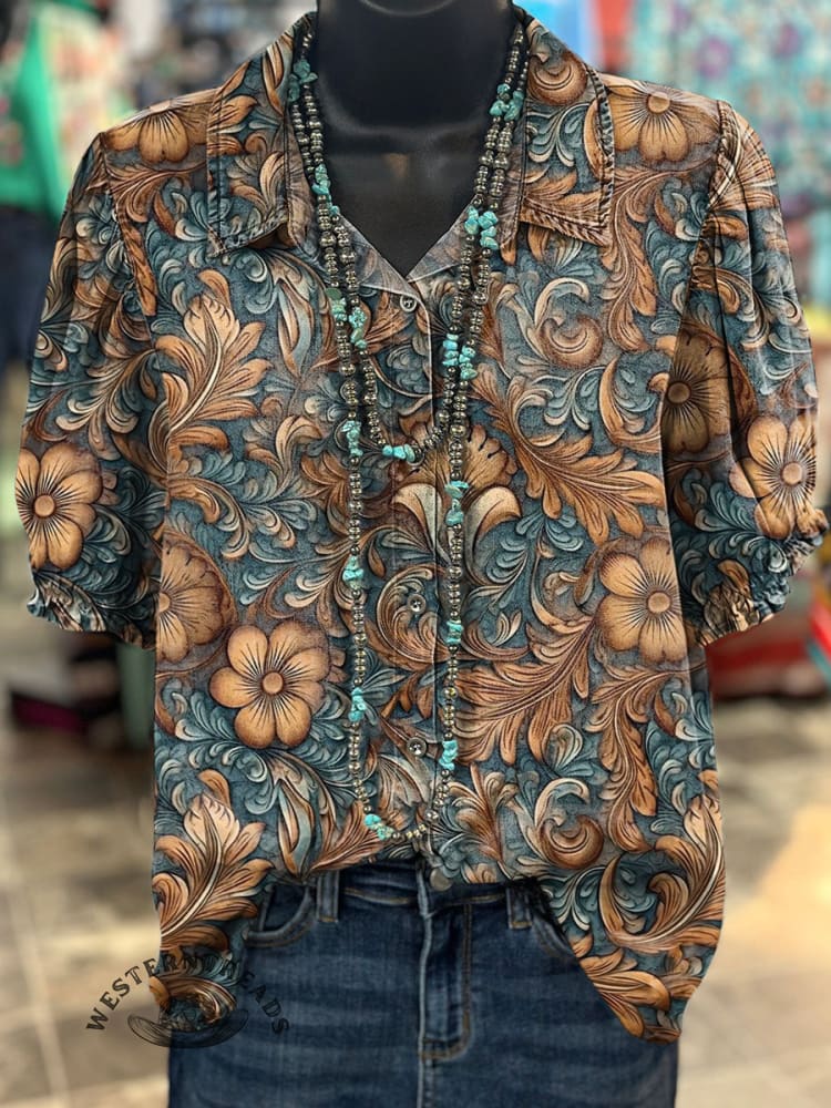 Women's Vintage Print Casual Cotton Shirt