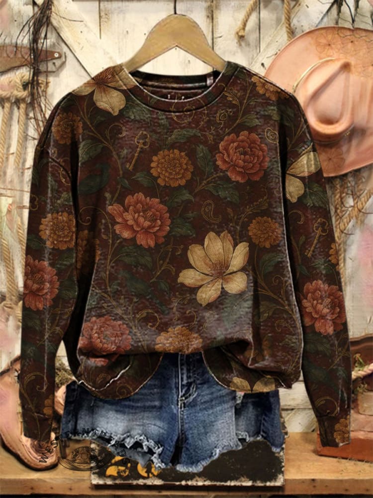 Vintage Art Print Casual Cotton Sweatshirt