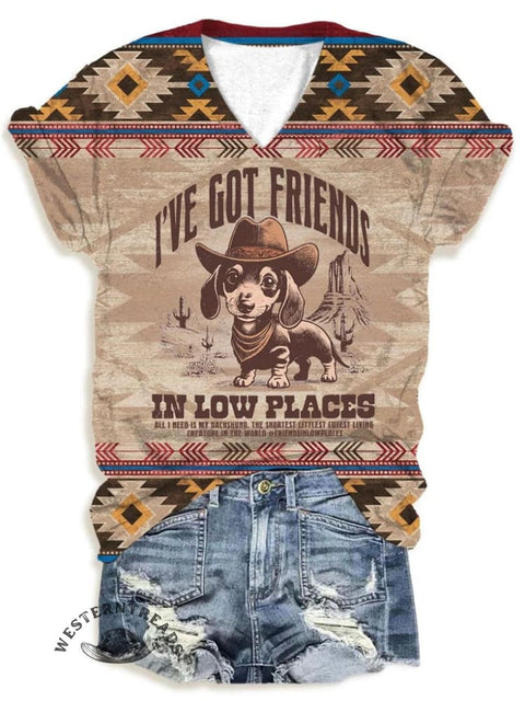 Women's Western Print V-neck Casual T-Shirt