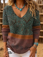 Women's Vintage Art Print Casual Pullover Sweater