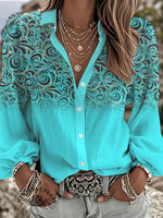 Women's Vintage Art Print Casual Cotton And Linen Shirt