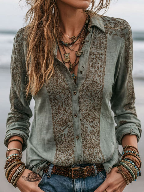 Women's Western Print Casual Cotton Shirt
