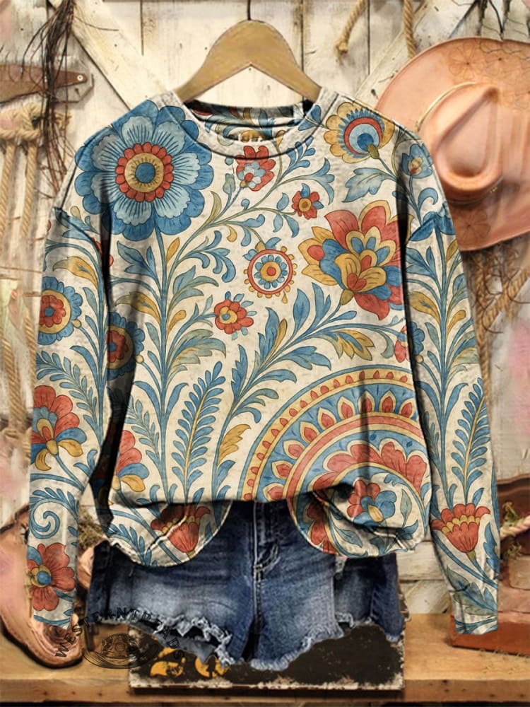 Vintage Art Print Casual Cotton Sweatshirt