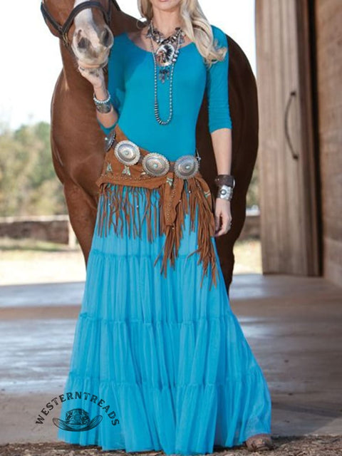 Women's Western Art Print Long-sleeved Dress