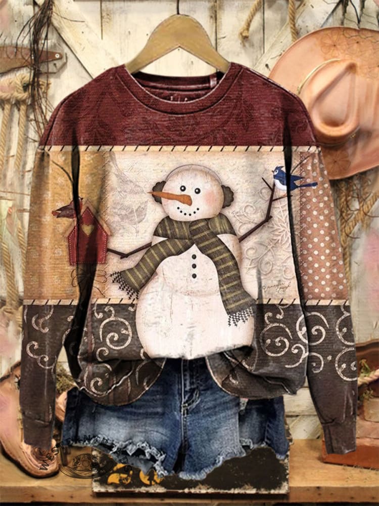 Vintage Christmas Art Print Casual Cotton Sweatshirt