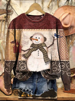 Vintage Christmas Art Print Casual Cotton Sweatshirt