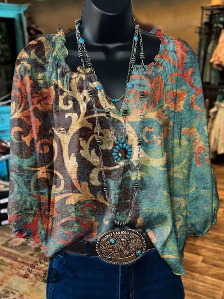 Women's Vintage Print Casual Cotton Shirt