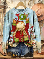 Vintage Art Christmas Print Casual Cotton Sweatshirt